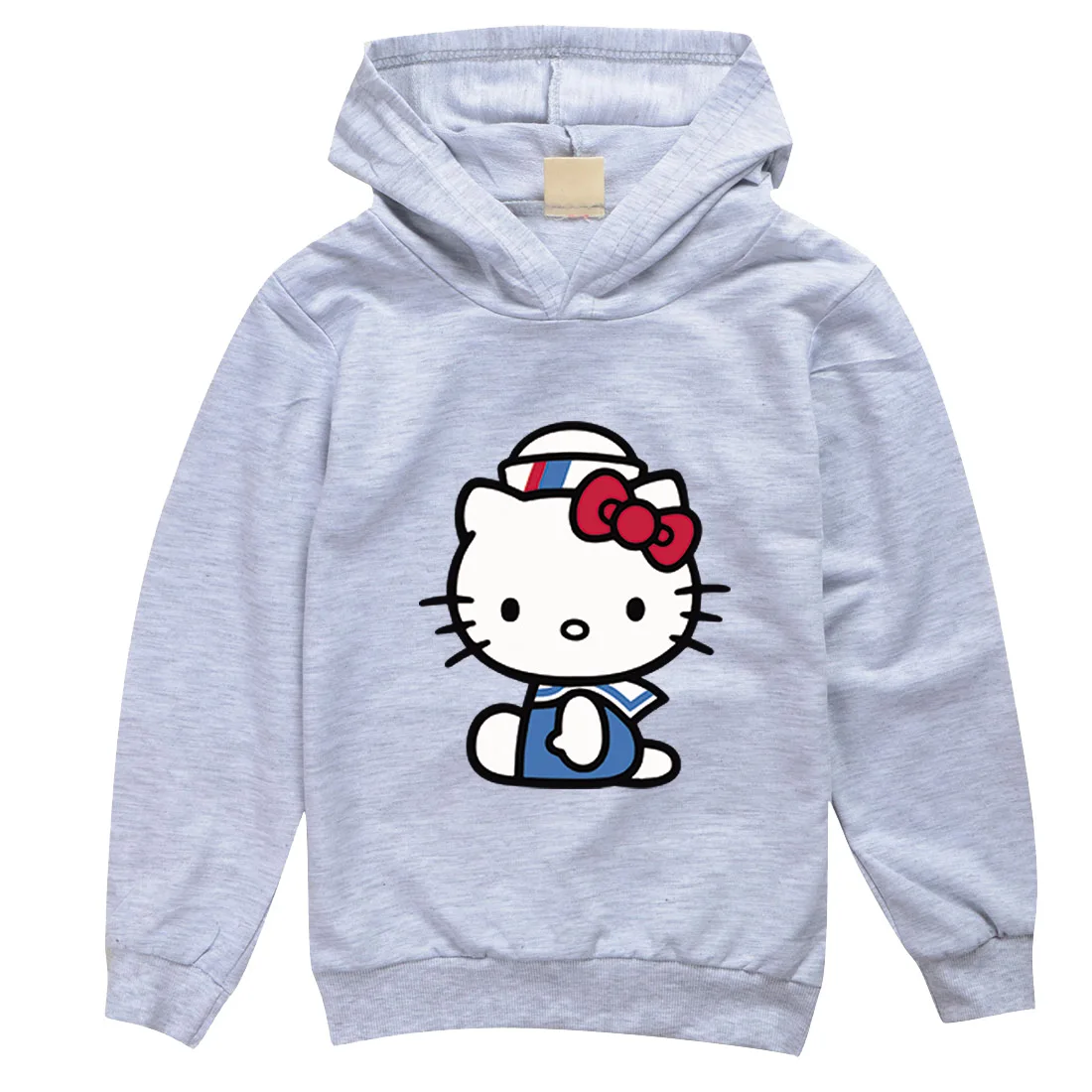 thumbnail image 1 of Hello Kitty nueva ropa para niños de algodón puro Color sólido estampado de dibujos animados Sudadera con capucha niñas moda Tops de manga larga para niños, 1 of 5
