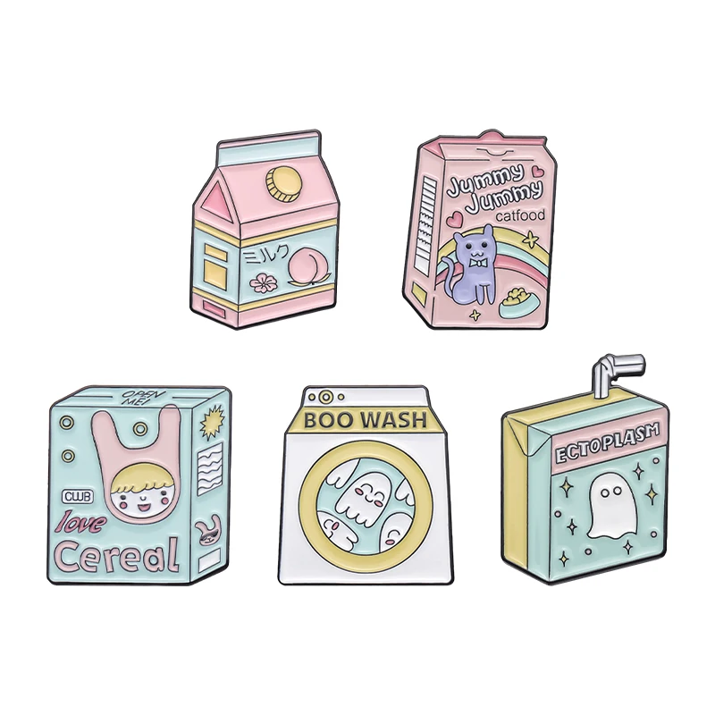 Cute Milk Box Cat Ghost Smalto Pin Animal Cartoon Jewelry Custom Spooky Colorful Love Cereal Badge Bavero Zaino Donna Uomo Regalo