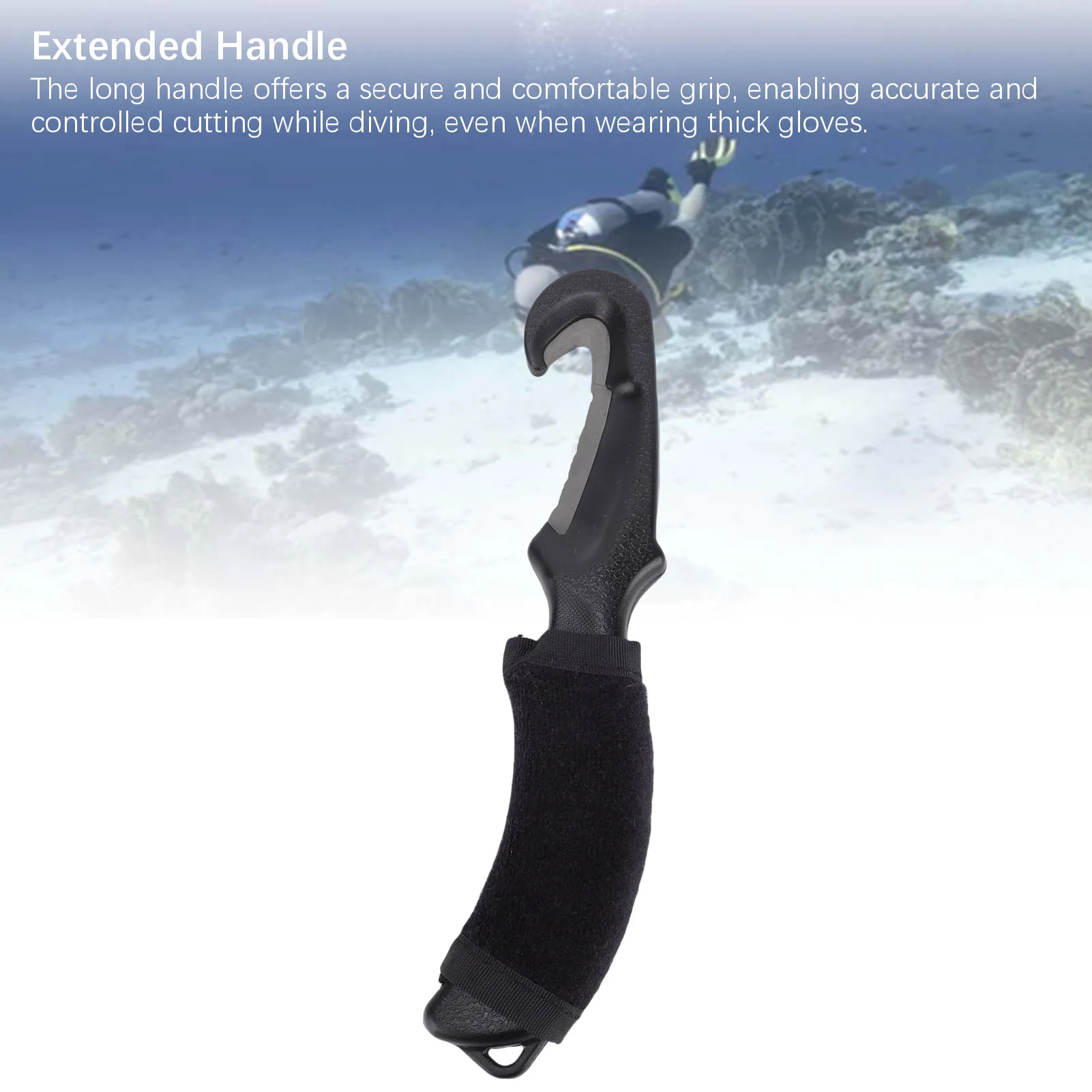 Diving Line Cutter Ti Alloy Long Handle Safety Rescue Cutter Scuba Diving Accessory with Storage Pouch for Underwater