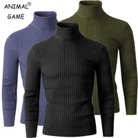 Autumn Men's Long Sleeve Knitted Sweater Winter Warm Turtleneck Pullovers Breathable Streetwear Solid Color Knitted Sweater Men 1