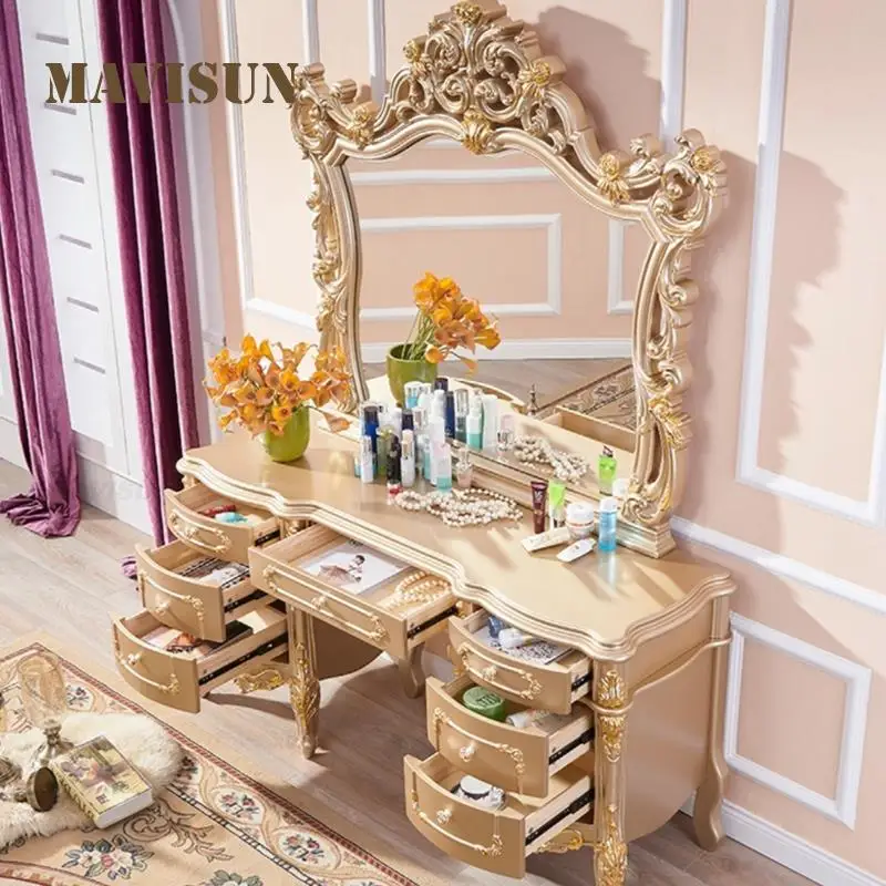 green emerald velvet dress Luxury Gold Mirrored Dressing Table With Drawers main image 1