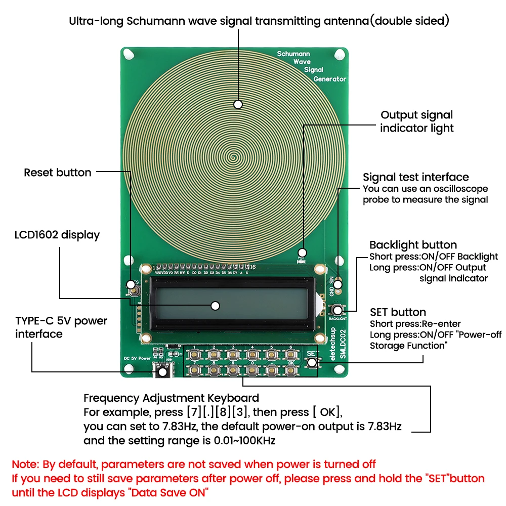 7.83Hz Schumann Wave Generator 0.01Hz~100000Hz Pure Sine Wave Frequency Adjustable Signal Generator