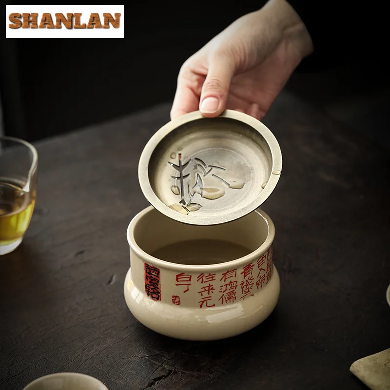 320ml Handwritten Poetry Ceramic Jianshui Luxury Washing Cup Bowl Writing-brush Washer Household Chaxi Tea Items Decoration