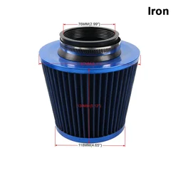 High-Performance 76MM 3 Stainless Steel Mesh Cone Cold Air Intake Filter - Burnt Blue (Iron Blue)