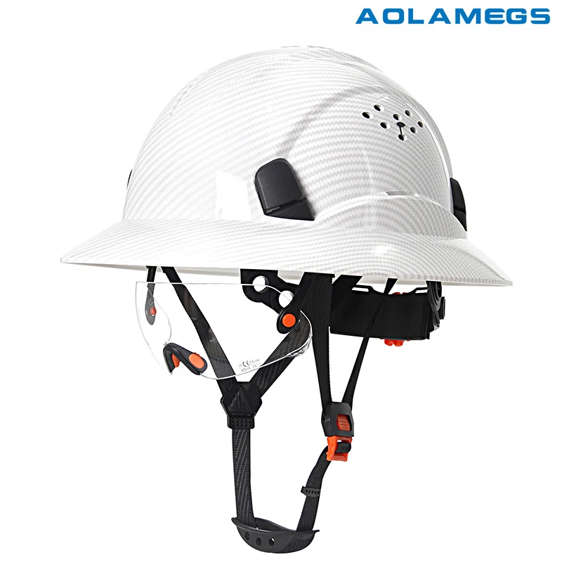 Safety Helmet CE Carbon Fiber Full Brim with Goggles Anti-Collision Construction Hard Hat ANSI Engineer Breathable