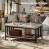 Coffee Table for Living Room with Slatted Sides Frame,Modern Farmhouse Table with 2-Tier Storage Shelf for Home Office 4