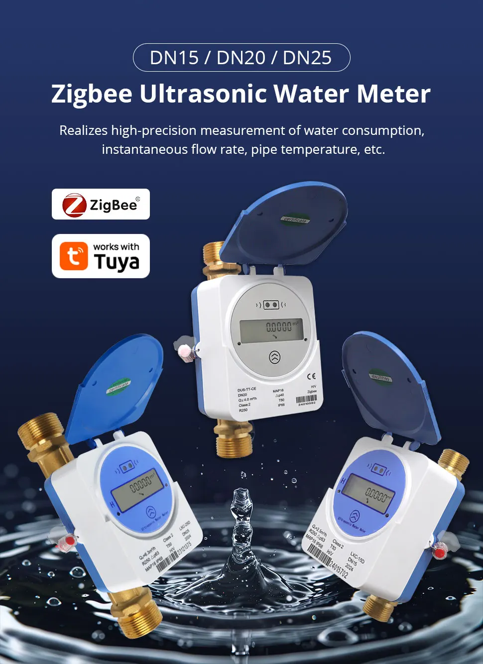 Zemismart Zigbee Smart Ultrasonic Water Meter Works with Tuya Home Assistant LCD