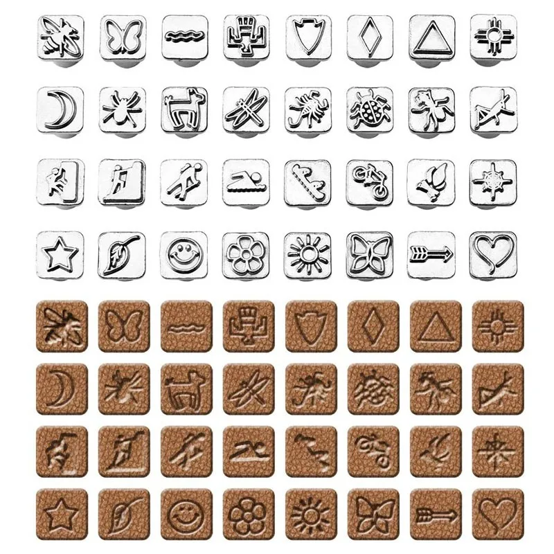 32Pcs Leather Stamping Tools Leather Craft Tools For DIY Pattern Steel Stamp Punch Set 10*10mm