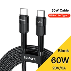 Essager 7A USB Type C Cable - 66W Fast Charging Data Cord - 1M (Black 60W C To C)
