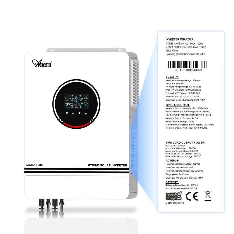 1KW 1.6KW 3KW 6.2KW 10KW 12V 24V 48V 230Vac MPPT Charge Solar Power Hybrid Inverter Local Fast Delivery for Lifepo4 — view 6