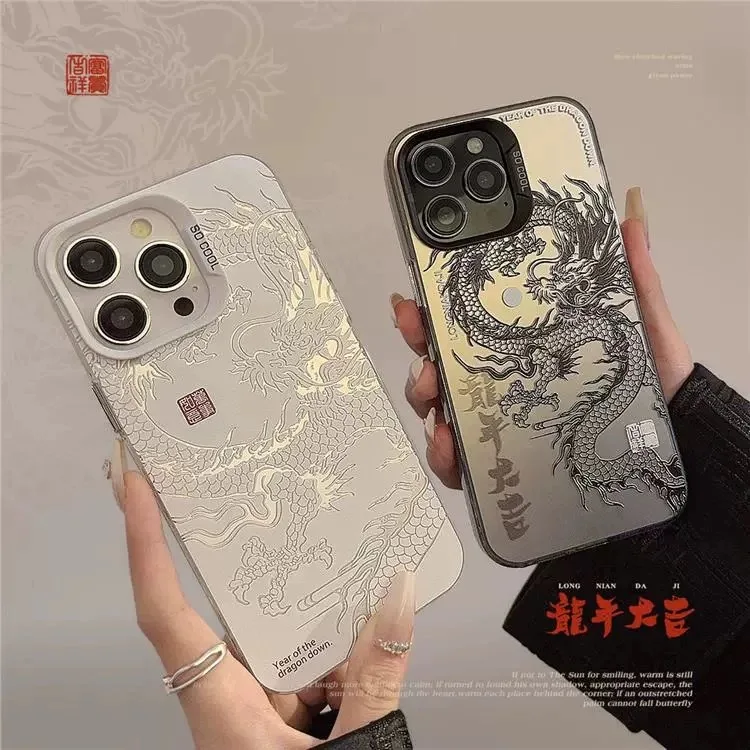 Luxury Originality Unique White Dragon Matte Phone Case Per Iphone 15 Pro Max 14 12 13 11 Protezione Dell'Obiettivo Guscio Antiurto