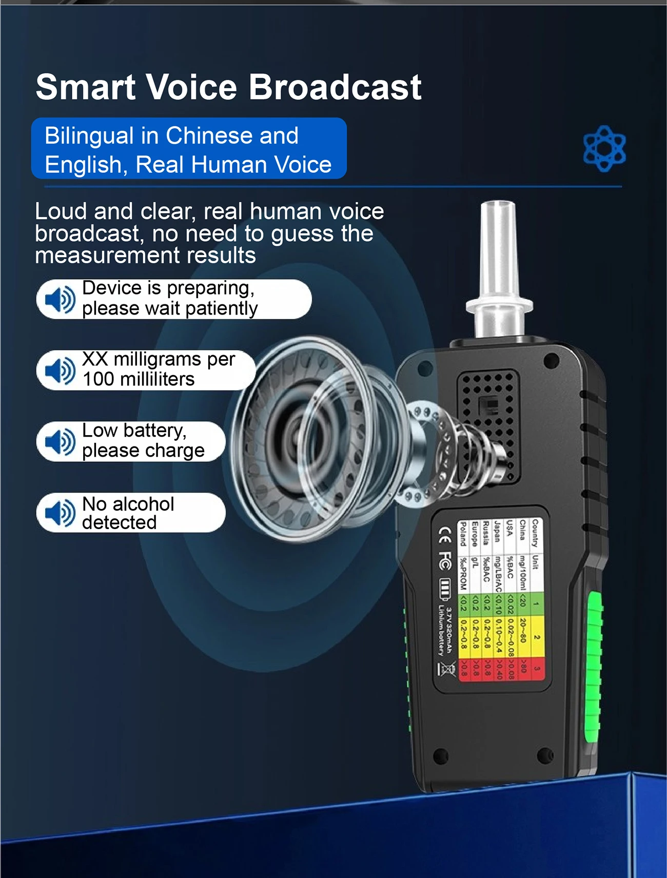 RD930 Portable Breathalyzer Alcohol Tester Police Grade BAC Detector LCD Voice A