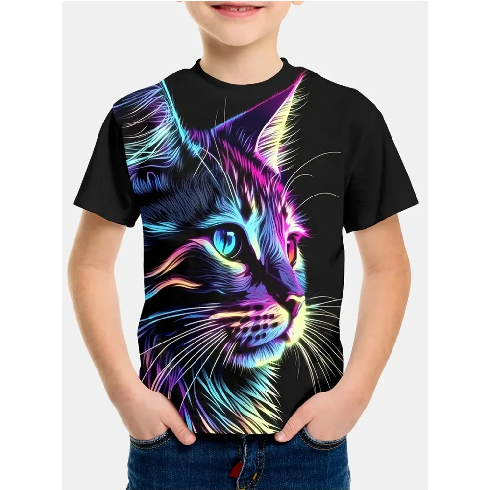 Kinder Kleidung Sommer Kurzen Ärmeln Tops 3D Druck Coole Katze Grafik T Shirts Outdoor Fashion Street Style Kinder jungen Kleidung