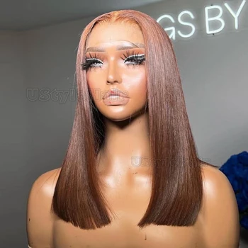 Brown Bob Wig 13x4 Short Straight Lace Front Wig Natural Hairline Glueless Synthetic Frontal Lace Wigs for Women Daily Wear