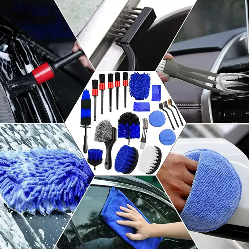 20 pieces of wheel and tire brush kit car detail drilling brush kit car washing and cleaning kit wheel brush tire rim cleaning tool