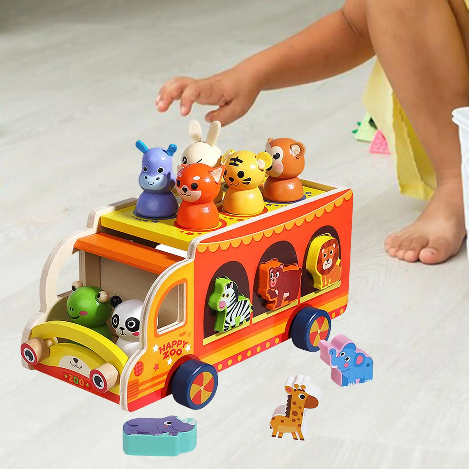 

Animal Shape Sorting Truck Toy Multipurpose Educational Wood Shape Sorter Toy for Memory Fine Motor Independence Patience Focus