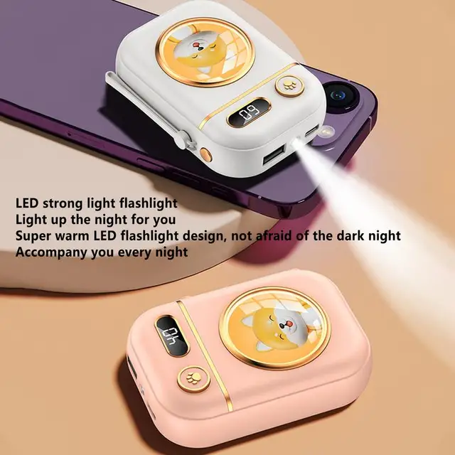 Portable Mini Electric Hand Warmer Cute Pet Pocket Hand Warmer With Flashlight USB Power Bank Hand Heater Temperature Adjustable 3