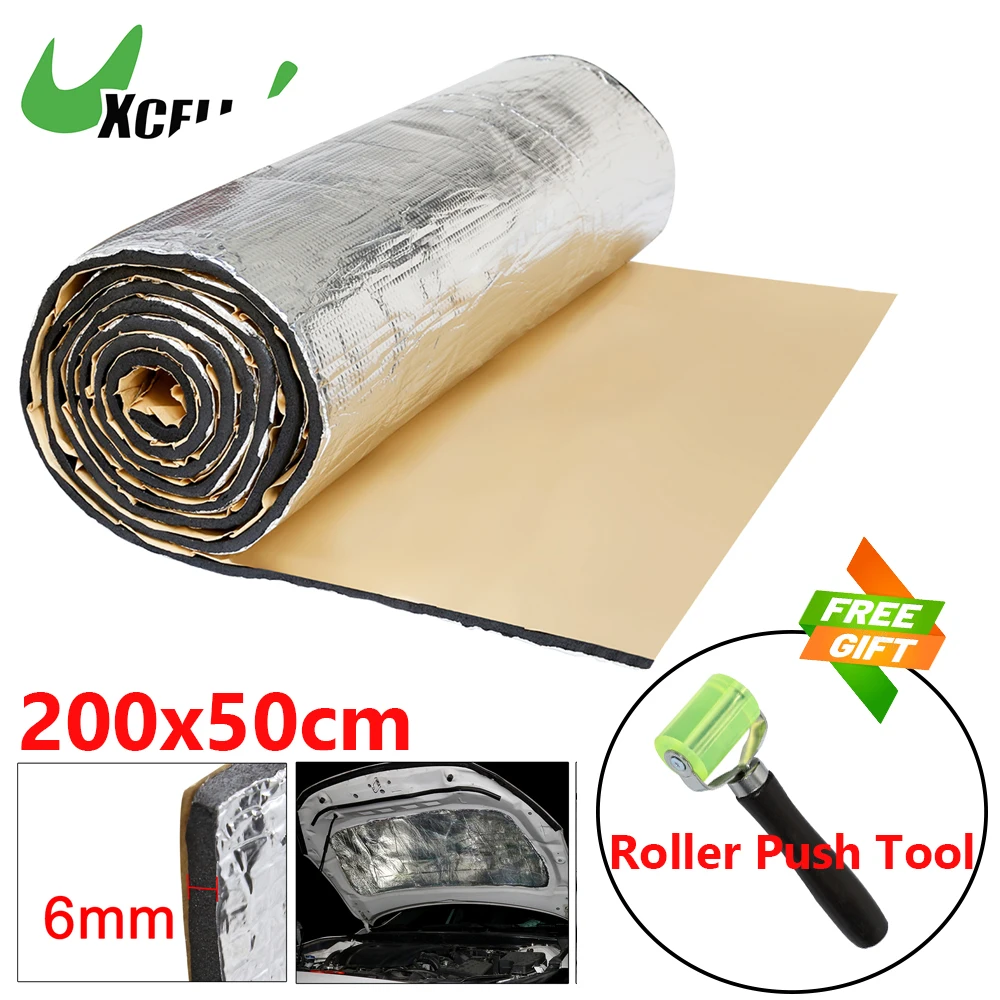 

Автомобильный шумоизоляционный коврик Uxcell 200x50 см, 6 мм, с алюминиевым покрытием, хлопковая дверная капота, теплоизоляция двигателя, инструмент для монтажа