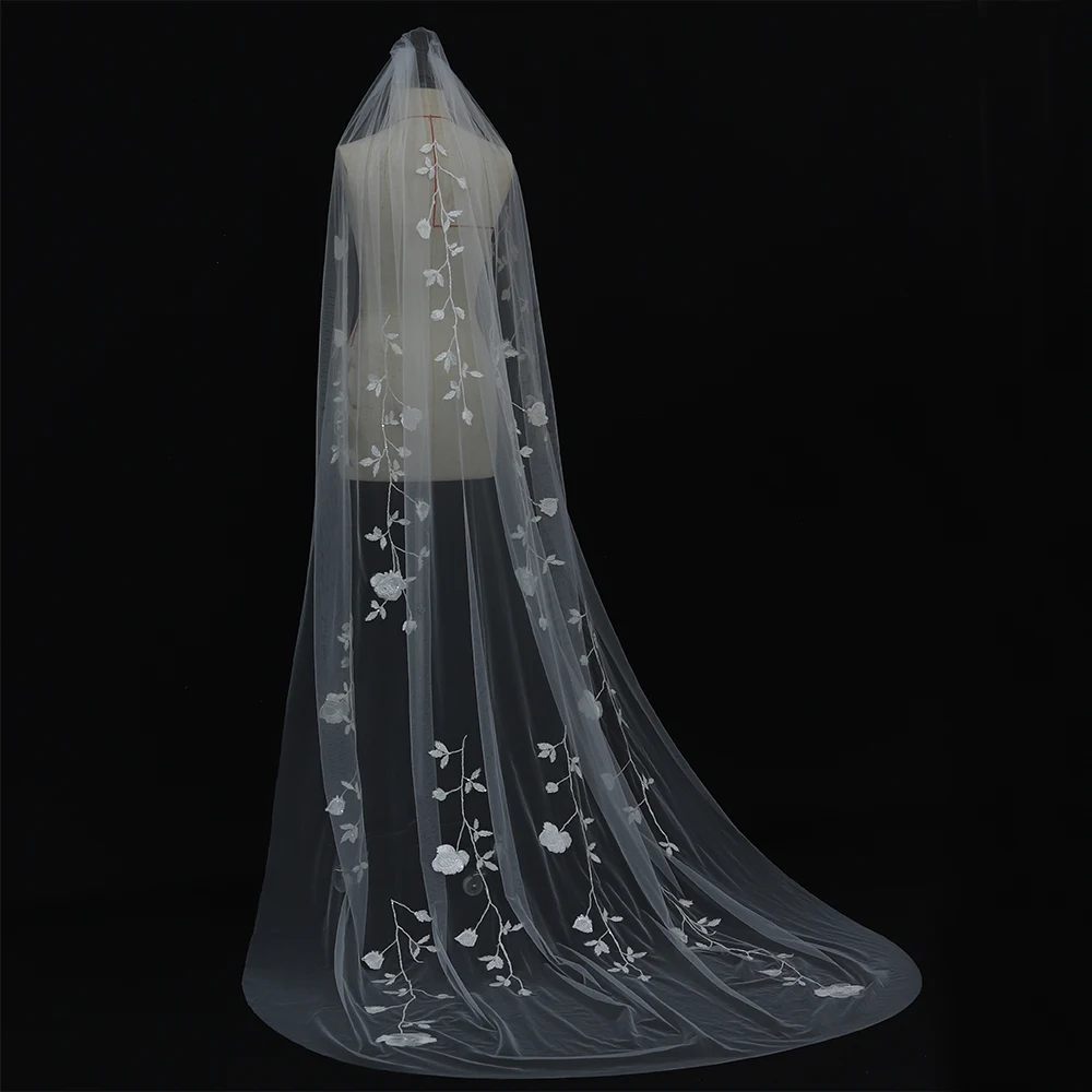 MZA10 Lace Cathedral Wedding Veil Solf Tulle One Layer Long Pearls Bridal  Veils Beaded Girlfriend Accessories - AliExpress