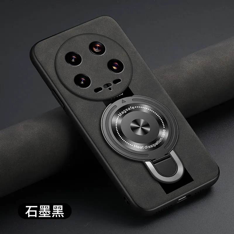Luxury Magnetic Ring Holder Shockproof Case with Plexiglass and Sheepskin Leather Finish