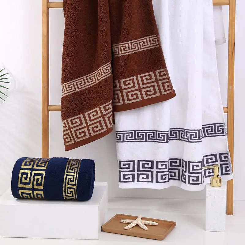 Bath Towels Cotton Towel 70x140cm Large Bath Towel 100% Cotton Geometric Embroidered Thick Soft Absorbent Luxury Hotel and Spa Bathroom Towel Blue White