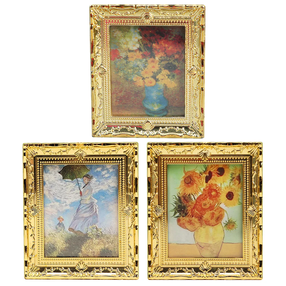 

3 Pcs House Oil Painting Tiny Decor Home Mini Accessories Photo Props Lifelike Decorations