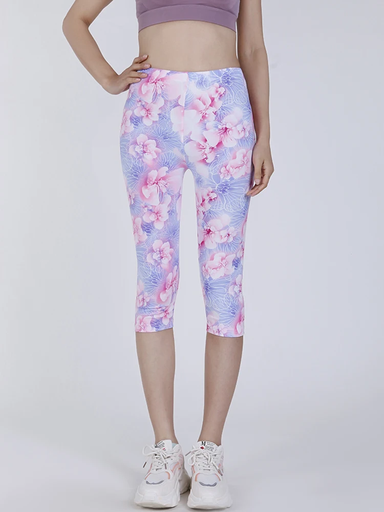 

YSDNCHI Floral Printed Leggings Sexy Summer Capris Sport Running Women Workout High Waist Elastic Fitness Gym Push Up Leggins