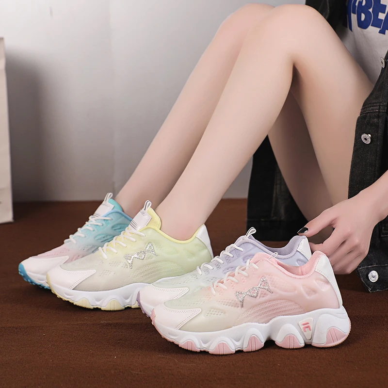 

Women's Spring and Autumn New Casual Shoes 2023 New Gradient Color Thick Sole Lace Up Round Toe Casual Sports Shoes for Women