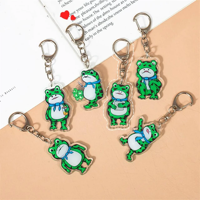 2Pcs Frog Keychain Cute Green Frog Cartootn Keyring Acrylic Animal