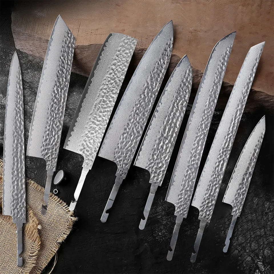Damascus Steel VG10 Chef Knife Blank - Hand Forged Kitchen Knife Making Tool