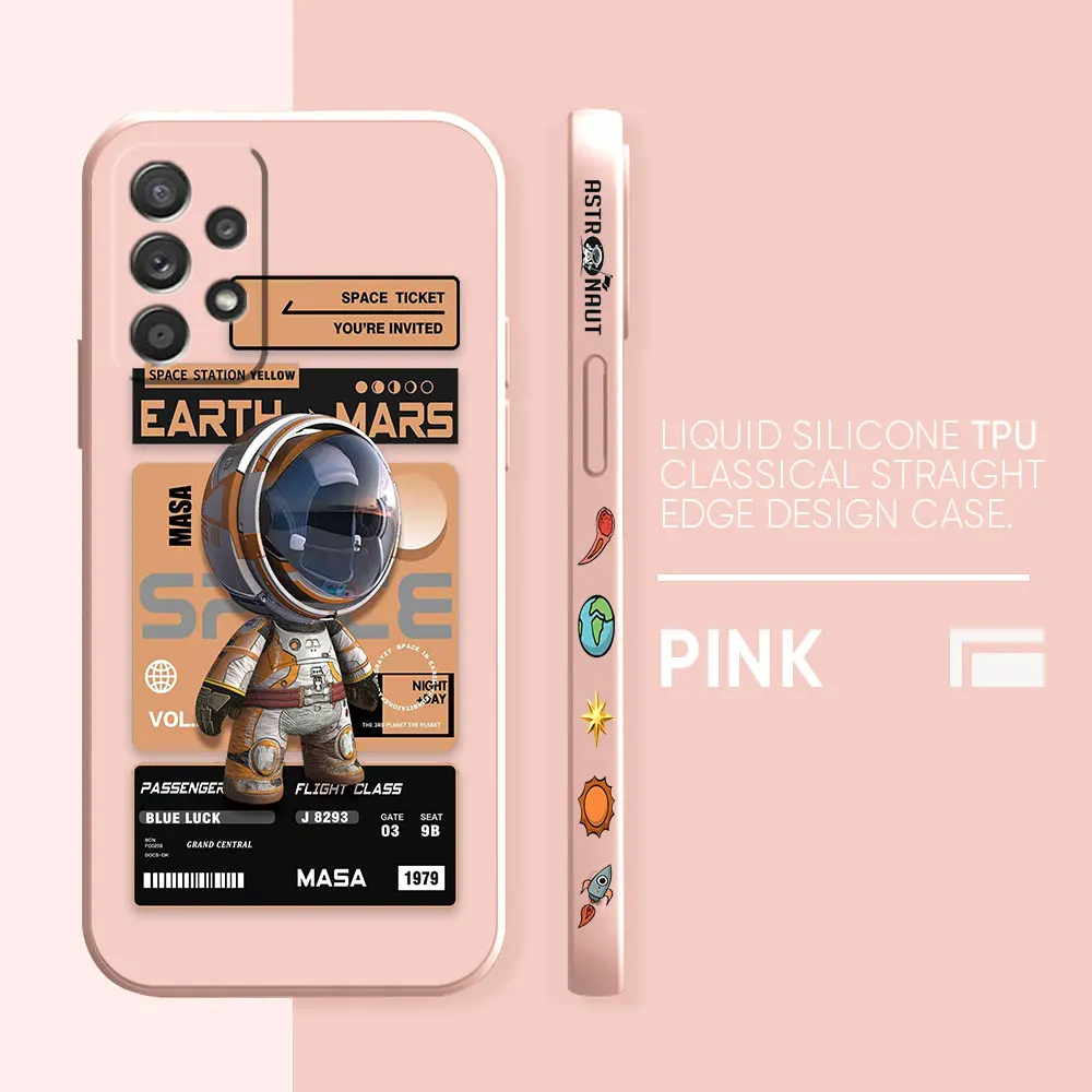 thumbnail image 1 of Funda para Samsung Galaxy A91 A73 A72 A71 A53 A52 A33 AO3S 4G 5G Funda de silicona líquida Simple elegante y lujosa astronautas espaciales, 1 of 5