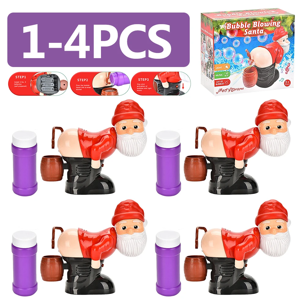 Christmas Funny Bubble Toy 1-4Pcs Santa Claus Bubble Machine Electric Santa Butt Blower With Music Lights Xmas Kids Gifts