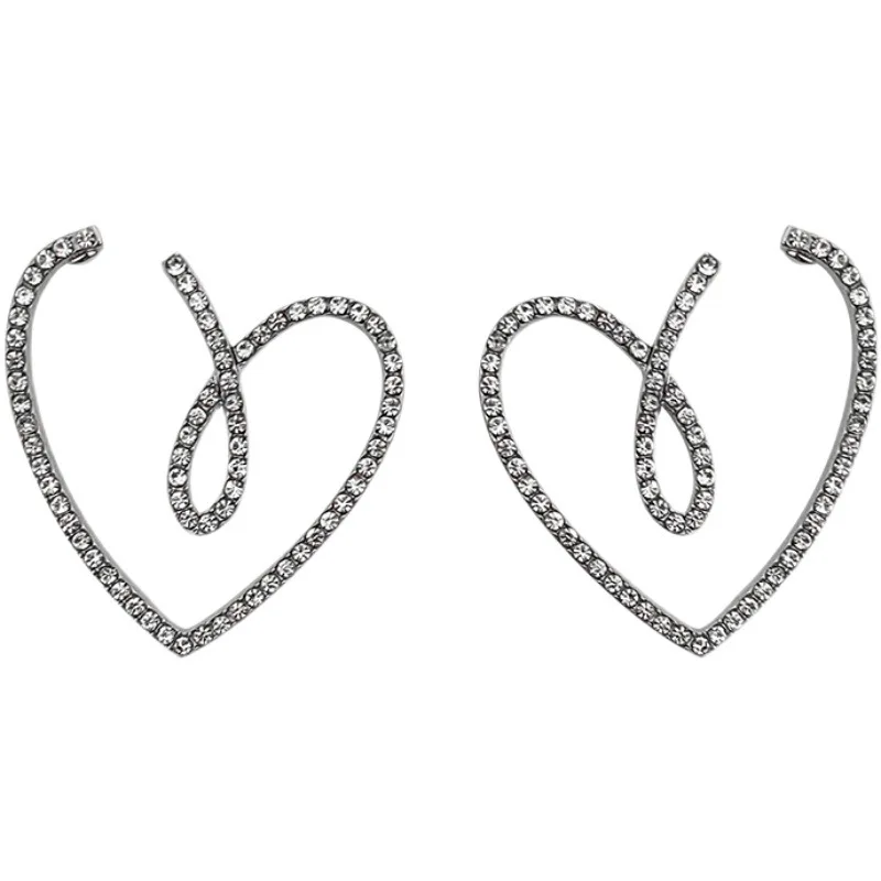 Stud Earrings Heart Shape For Women Shining CZ Zircon Hollow Out Design Big Wedding Earring Girl Temperament Jewelry stud earrings