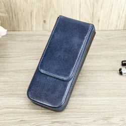 Elegant Genuine Leather Pen Case with Removable Tray - Premium Office & School Gift Pouch (Blue)