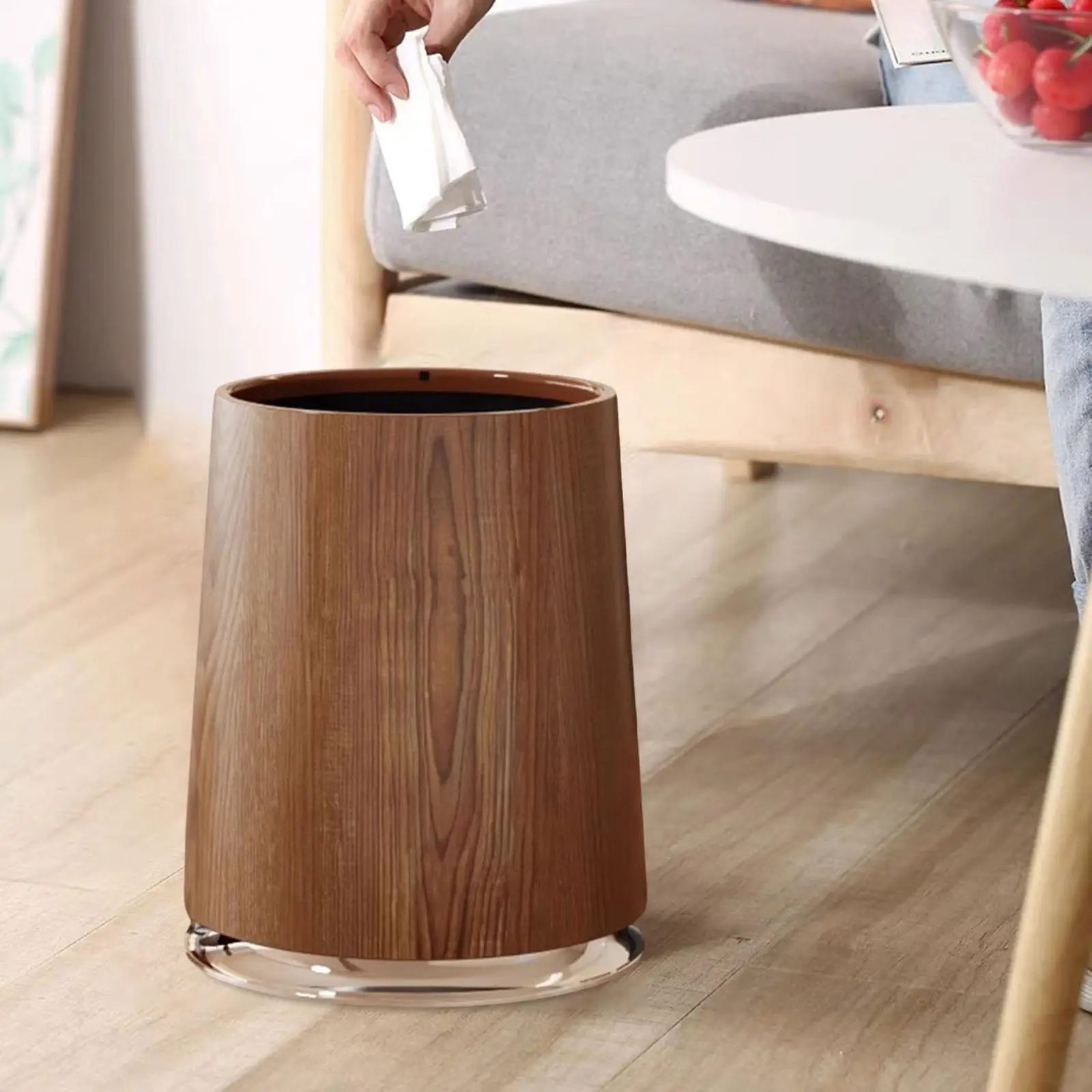 Trash Can Imitation Wood Grain,Sturdy,Farmhouse Decorative Portable Garbage Can Wastebasket Bin Open Top for Office Bedroom Home