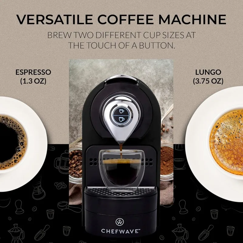 ChefWave Espresso Machine Compatible with Nespresso Coffee Capsules(Black), Pod Holder,Cups and Descaling Powder Bundle(2 Items) 3