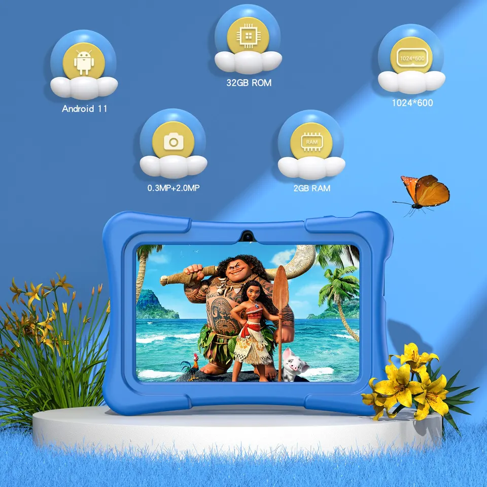 PRITOM Tablet für Kinder, 7 Zoll, Android 11, 32 GB, WLAN, Bluetooth, Dual-Kamera, vorinstallierte Lernsoftware, Schutzhülle_voghion.com