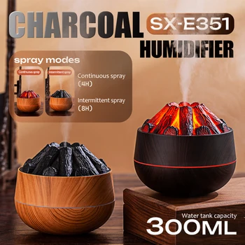 2024 New 300ML Artificial Charcoal Fire Air Humidifier Aroma Diffuser Mist Sprayer Mini Diffuser with Night Light for Home 1