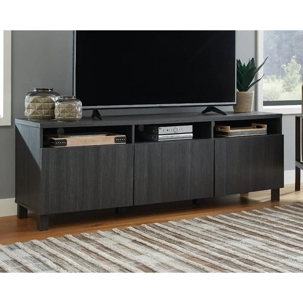 Signature Design by Ashley Yarlow Urban TV Stand Fits TVs up to 68" with 3 Cabinet Doors and Adjustable Storage Shelves, Black 2