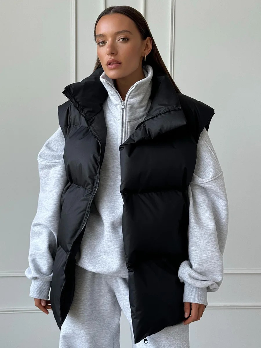 Casual Loose Sleeveless Jackets Parkas Female Winter New Streetwear Outwear For Women Lapel Tank Top Patchwork Coat