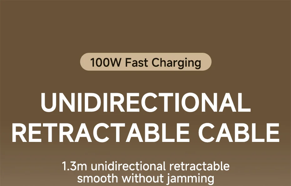 Unidirectional Retractable USB C Cable 100W Fast Charging