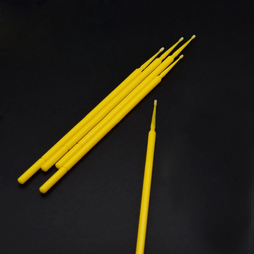 100pcs 터치 페인트 마이크로 브러시 대형 2MM/소형 1MM 팁-노란색 플라스틱 마이크로 애플리케이터 100mm 자동차 청소 도구