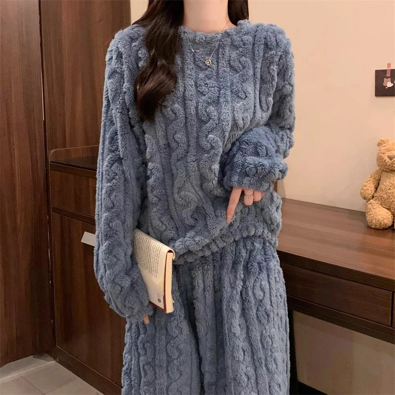 Ultra Soft Warm Coral Fleece Pajama Set Lightweight Fluffy Winter Loungewear Sleepwear For Women Cozy Home Suit Winter Style New