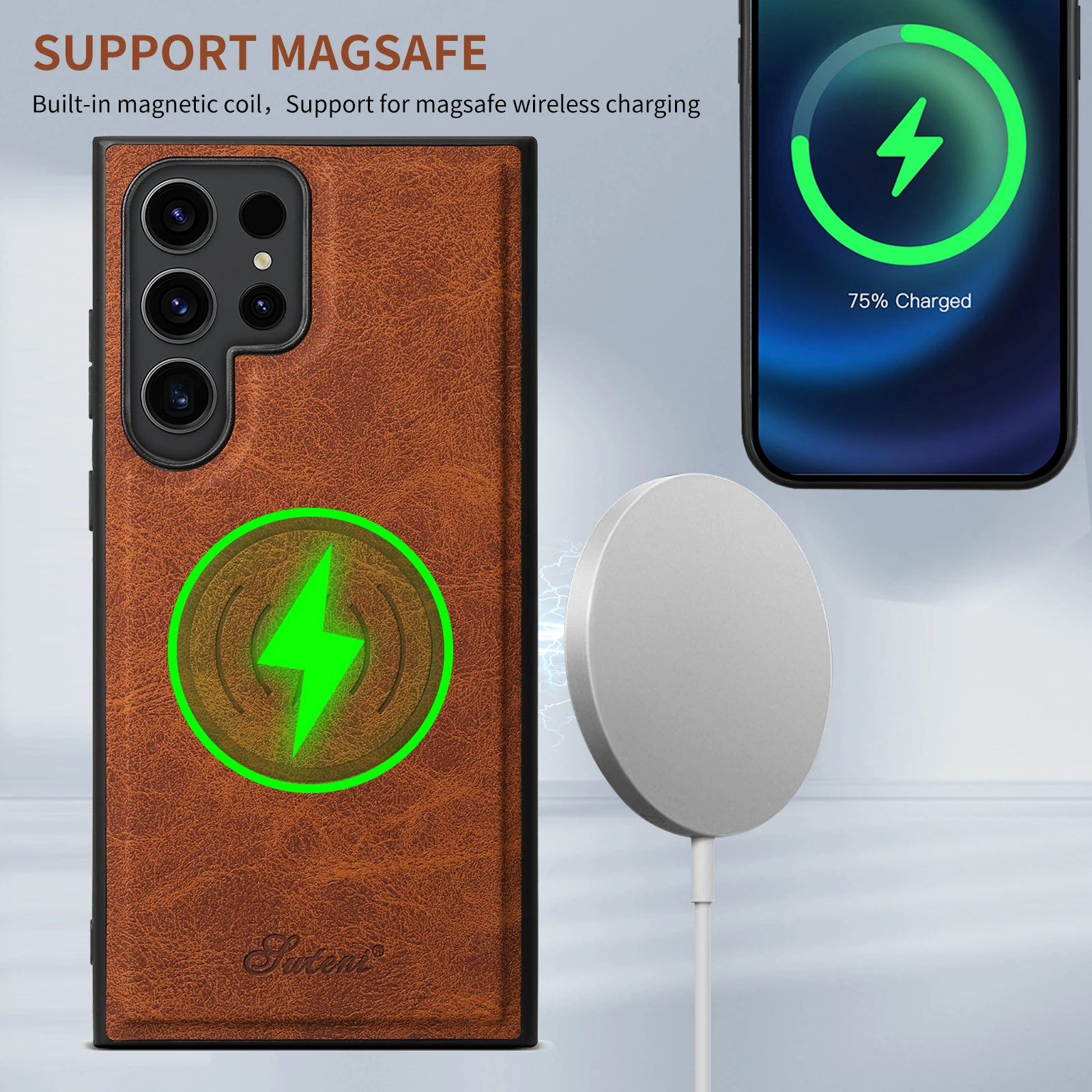 Premium 2-in-1 Detachable Leather Wallet Phone Case with Magnetic Card Holder and Wireless Charging Compatibility