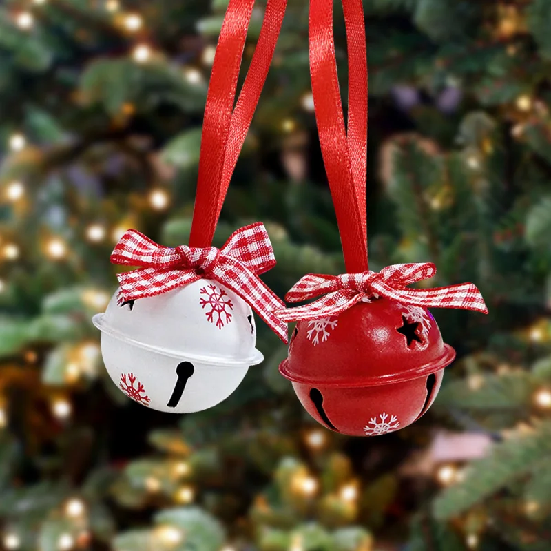 12Pcs Christmas Snowflake Jingle Bells Metal Decorative Pendant Xmas Tree Hanging Ornament 2025 New Year Home Party Decorations