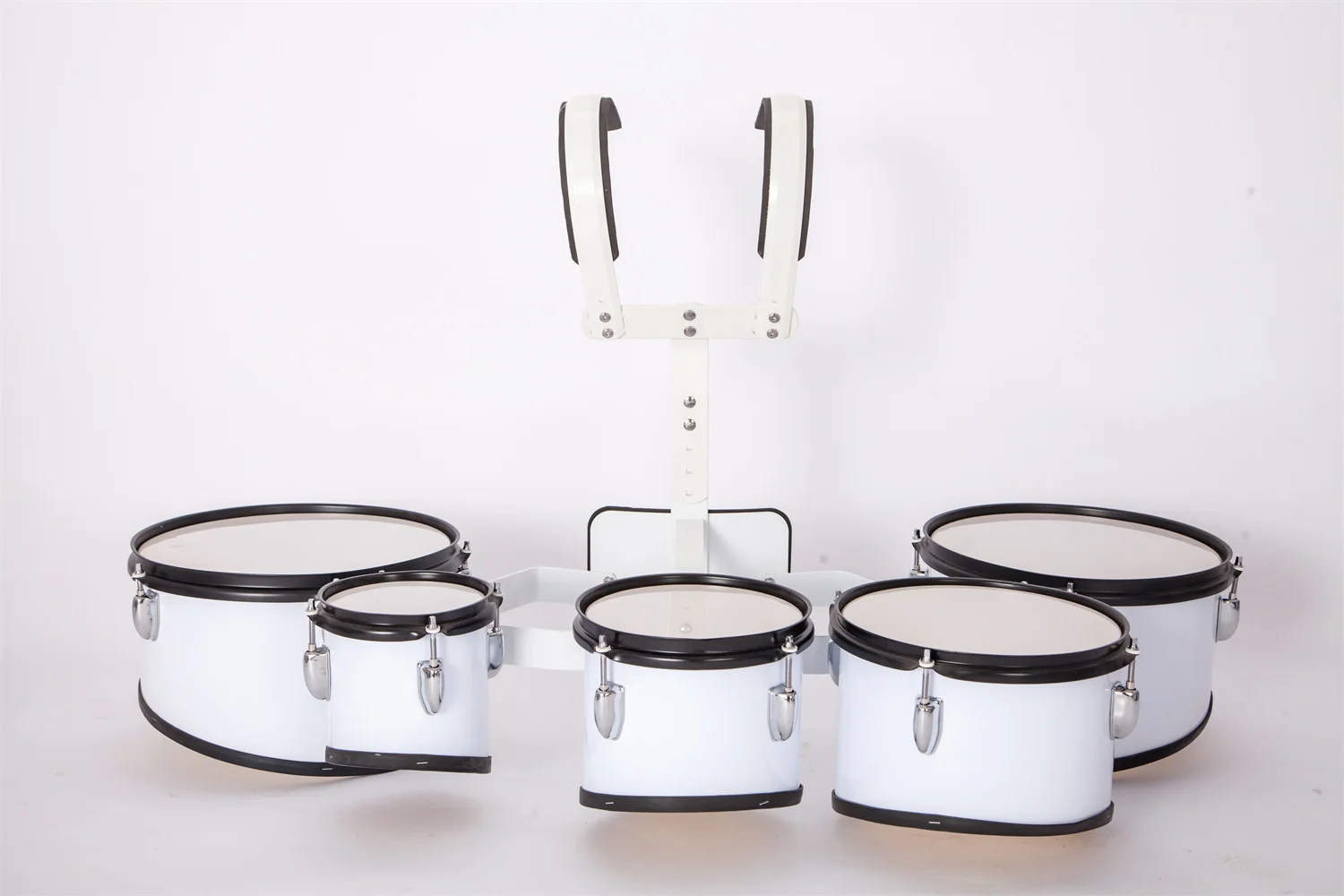 Solid And Durable 5pcs White Junior Student Marching Tom Drum Set With Carrier