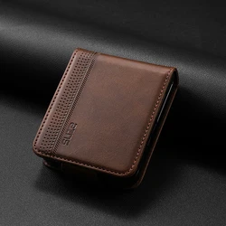 Luxurious Leather Card Slot Wallet Phone Case with Kickstand and Shockproof Back Cover - Galaxy Z Flip5 (Coffee)