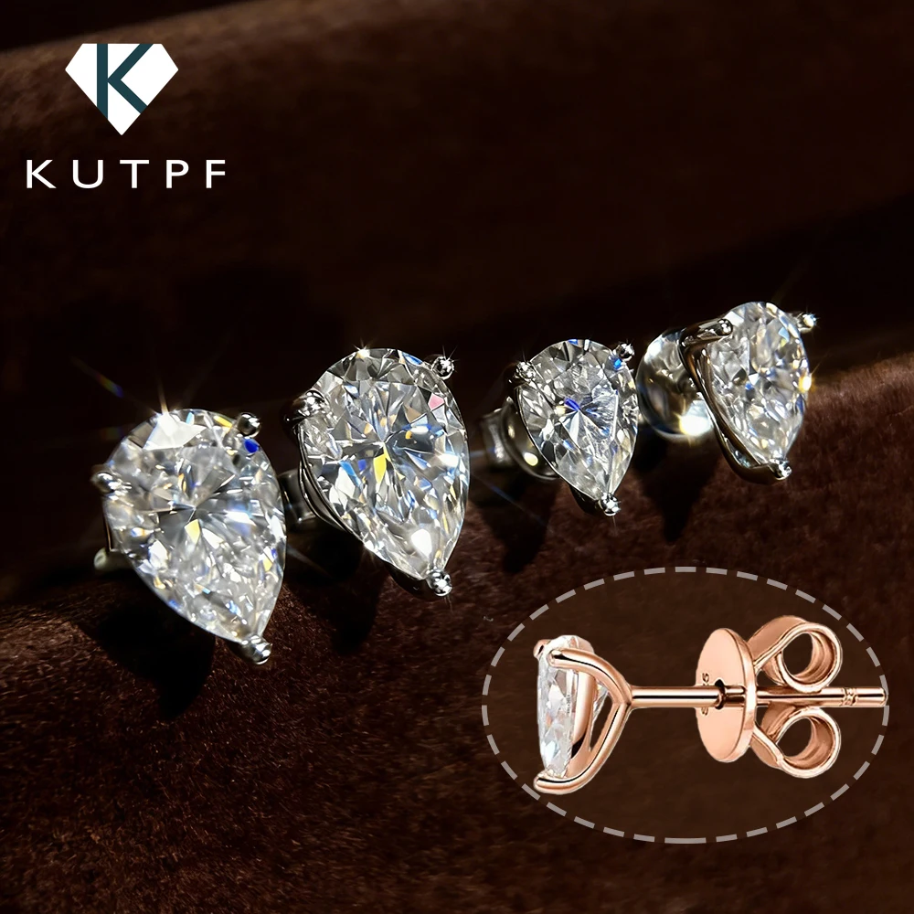 Certified Water Drop Moissanite Stud Earrings for Women Men 0.5/1/2/4CT 925 Silver Solitaire Pear Cut Lab Diamond Ear Studs