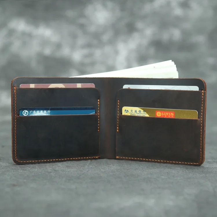 

Handmade Vintage Crazy Horse Genuine Leather Men Wallet Men Purse Leather Short Card Wallet for Male Money Clips Money bag