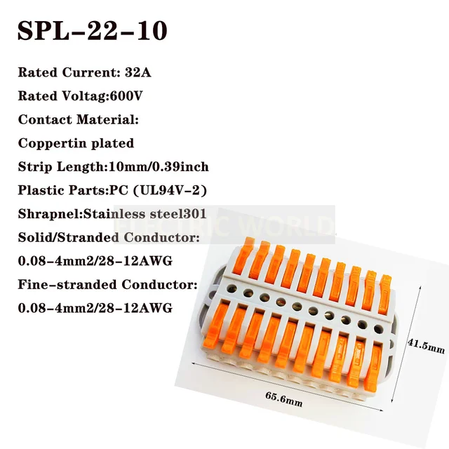 Wire Connector SPL 212 plug in waterproof connector Compact electrical fast connection Universal Terminal Block power connector SPL-2-10